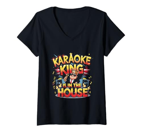 Damen Karaoke King is In The House Karaokesänger T-Shirt mit V-Ausschnitt Damen Karaoke King is In The House Karaokesänger T-Shirt mit V-Ausschnitt von Karaokebar Karaoke