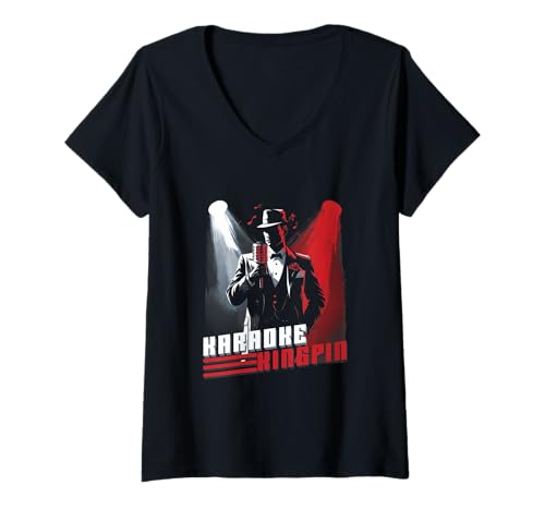 Damen Karaoke Kingpin Karaokesänger T-Shirt mit V-Ausschnitt Damen Karaoke Kingpin Karaokesänger T-Shirt mit V-Ausschnitt von Karaokebar Karaoke