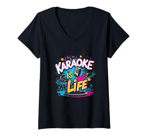 Damen Karaoke is Life Karaokesänger T-Shirt mit V-Ausschnitt Damen Karaoke is Life Karaokesänger T-Shirt mit V-Ausschnitt von Karaokebar Karaoke