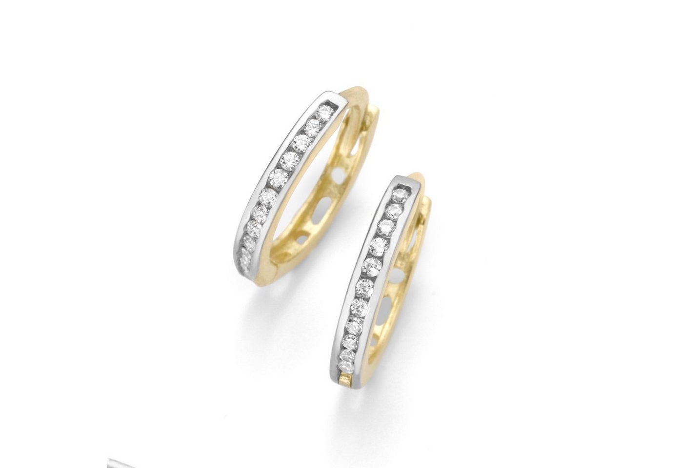 Ohrring-Set 94014440 Ohrringe Klappcreolen Damen 375/- Gelb-Gold Weiss Ø 12 mm von Karat