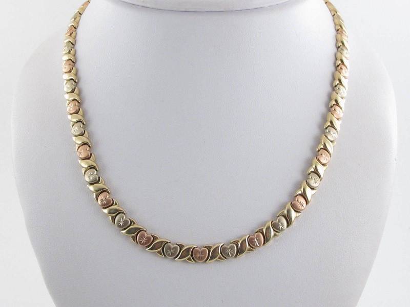 14K Gelb, Weiß Und Rose Gold X Herz Design Halskette 17 1/4 "22, 8 Gramm." von Karatcaratjewelry