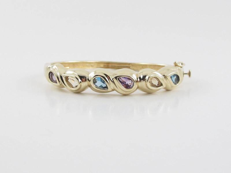 14K Gelbgold Multi Edelsteine Stein Armreif Armband 17, 8 cm von Karatcaratjewelry