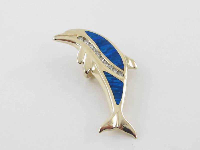 14K Gelbgold Diamant Und Delfin Anhänger von Karatcaratjewelry