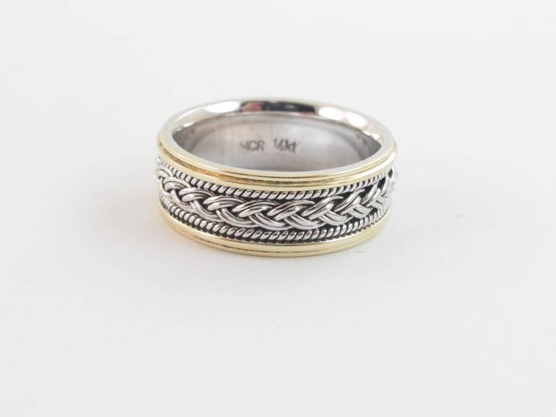 14K Gold Geflochtener Ehering Zweifarbiges Unisex Design von Karatcaratjewelry