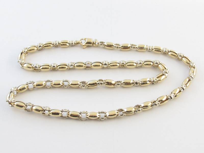 14K Gold Herren Kugel-Gliederketten-Halskette 61 cm - Stilvolle Gelbgold-Kette Mit Weißgold-Akzent von Karatcaratjewelry