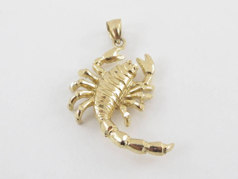 14K Solid Gelb Gold Skorpion Anhänger von Karatcaratjewelry