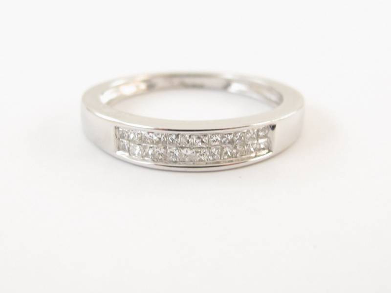 14K Weißgold Diamant Ehering Princess Cut Eleganter Ring von Karatcaratjewelry