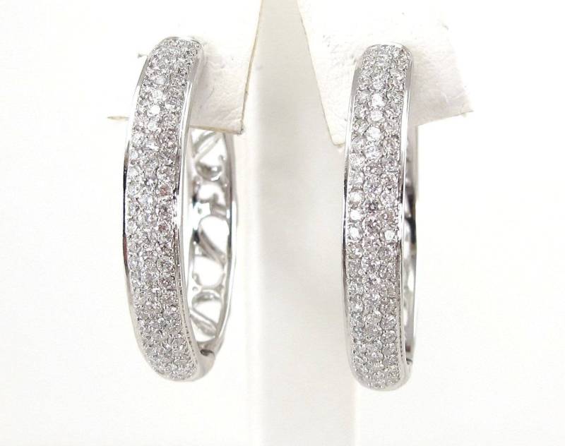 Diamant Creolen Huggie Ohrringe 14K Weissgold Micro Pave Design 1.50 Karat von Karatcaratjewelry