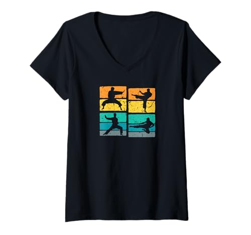 Damen Vintage Retro Taekwondo Karate Martial Arts T-Shirt mit V-Ausschnitt Damen Vintage Retro Taekwondo Karate Martial Arts T-Shirt mit V-Ausschnitt von Karate Bekleidung für Kampfsport Karatetrainer