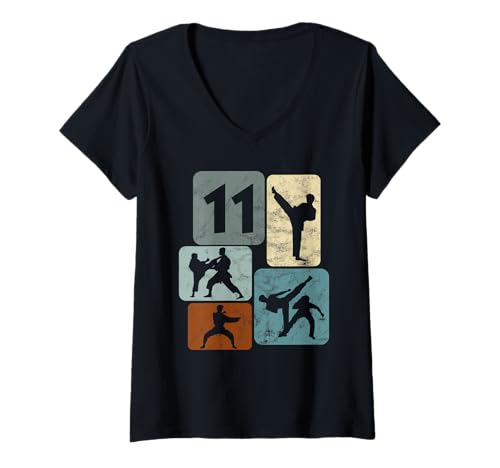 Damen Karate Geburtstag 11 Jahre Jungs Kampfsport Mädchen Karate T-Shirt mit V-Ausschnitt von Karate Geburtstag Geschenk Jungs Kampfkunst Design