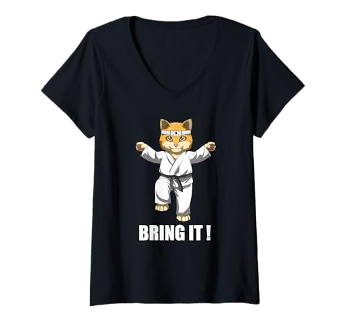 Damen Lustige Karate-Katze T-Shirt mit V-Ausschnitt Damen Lustige Karate-Katze T-Shirt mit V-Ausschnitt von Karate Geschenk für Kinder