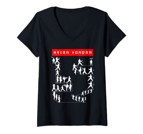 Damen Shotokan Karate Heian Yondan Kata Kampfsport-Dojo T-Shirt mit V-Ausschnitt von Karate Gifts