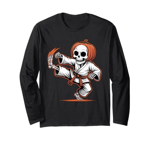 Kürbis Skelett Karate Meister Halloween Kostüm Humor Kinder Langarmshirt Kürbis Skelett Karate Meister Halloween Kostüm Humor Kinder Langarmshirt von Karate Halloween Skeleton Spooky Sport Adult Kids