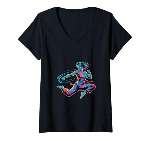 Damen Karate Kampfsport Tie Dye T-Shirt mit V-Ausschnitt Damen Karate Kampfsport Tie Dye T-Shirt mit V-Ausschnitt von Karate Kampfsport Tie Dye