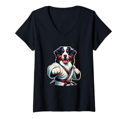 Damen Lustiger Berner Sennenhund Karate Humor Design für alle T-Shirt mit V-Ausschnitt von Karate Lustiger Berner Sennenhund Design