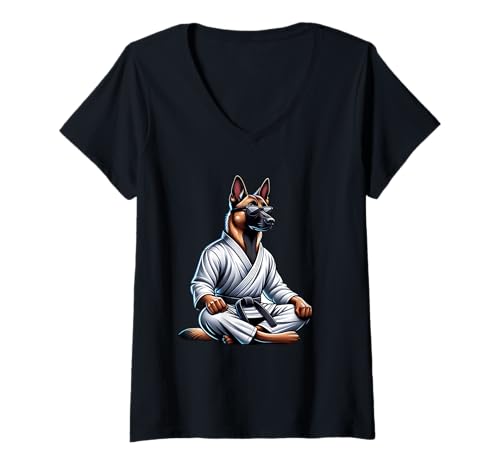 Damen Karate Malinois Mit Sonnenbrille T-Shirt mit V-Ausschnitt Damen Karate Malinois Mit Sonnenbrille T-Shirt mit V-Ausschnitt von Karate Malinois Hund Kampfsport Sc