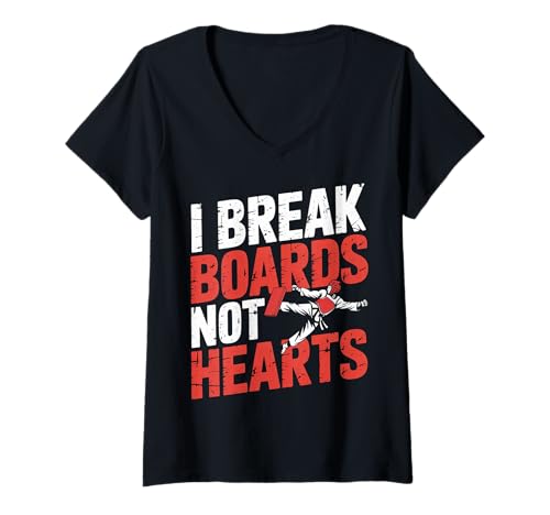 Damen I Break Boards Not Hearts - T-Shirt mit V-Ausschnitt Damen I Break Boards Not Hearts - T-Shirt mit V-Ausschnitt von Karate Taekwondo Hearthrob