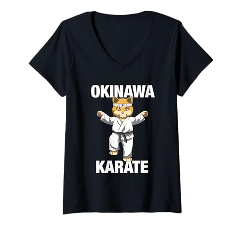 Damen Lustige Karatekatze Okinawa T-Shirt mit V-Ausschnitt Damen Lustige Karatekatze Okinawa T-Shirt mit V-Ausschnitt von Karateka Shirt Kid Boy Girl