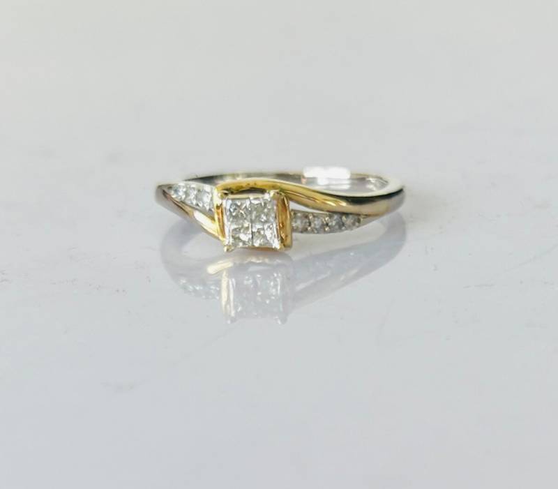 10 Kt Solid Gold Zweifarbiger Ring Diamant Verlobungsring/Versprechen Oder Anniversay ..günstiger Preis von KaratnCaratsJewelry