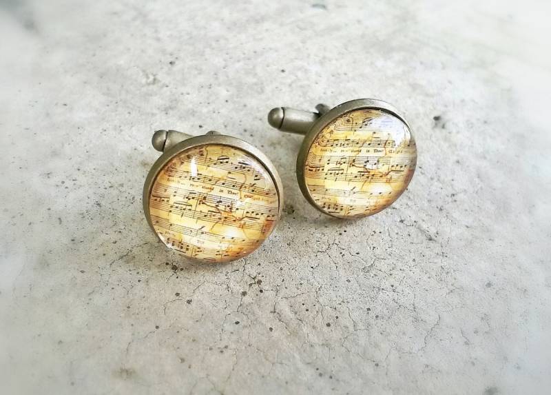 Musik Blätter Manschettenknöpfe Vintage-stil Musiknoten Messing Thema Hochzeit Bräutigam Groomsmen Hochzeitsgeschenk von Karavakishop