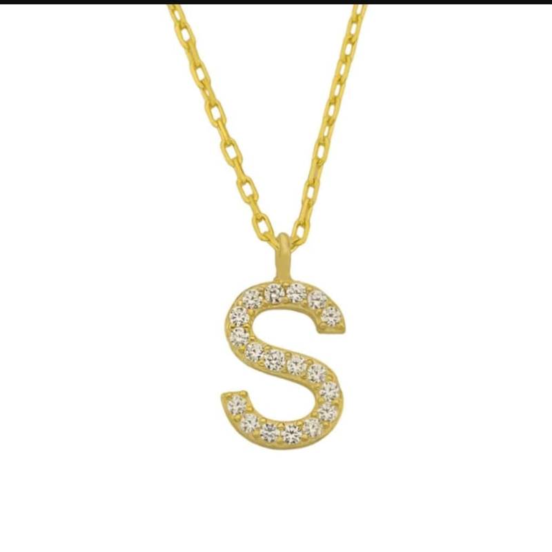 Buchstabenkette Minimal Silber Letter Necklace Zirkonia Stass Kette von Kardelenjewellry