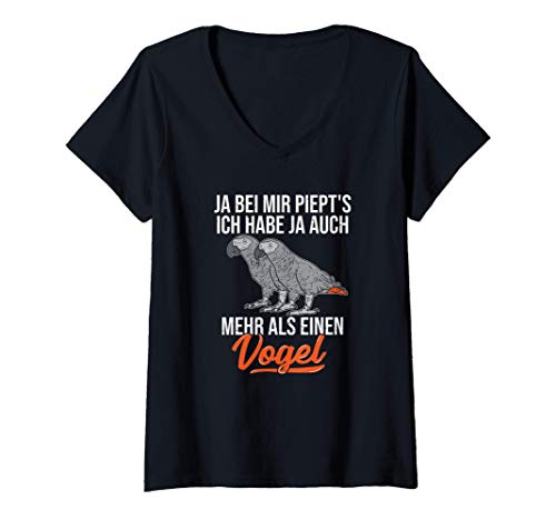 Damen Graupapagei Papageien Ja Bei Mir Piepts Vogel Haustier T-Shirt mit V-Ausschnitt Damen Graupapagei Papageien Ja Bei Mir Piepts Vogel Haustier T-Shirt mit V-Ausschnitt von Kardemumia Graupapagei Designs & Geschenke