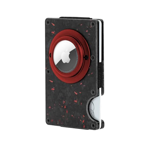 Carbon Fiber Wallet with AirTag Holder – RFID Blocking Slim Wallet for Men – Minimalist Front Pocket Card Holder – Fits 12 Cards – AirTag Not Included (Money Clip, Crimson Red) von Kardilab