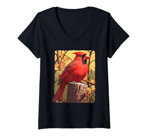 Damen Kardinal Vogel T-Shirt mit V-Ausschnitt von Kardinal Vogel Tier Shop