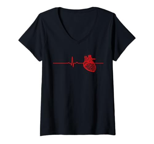 Damen Kardiologe Herzschlag EKG EKG Herz Kardiologie T-Shirt mit V-Ausschnitt von Kardiologie Kardiologe Ärzte Geschenke von