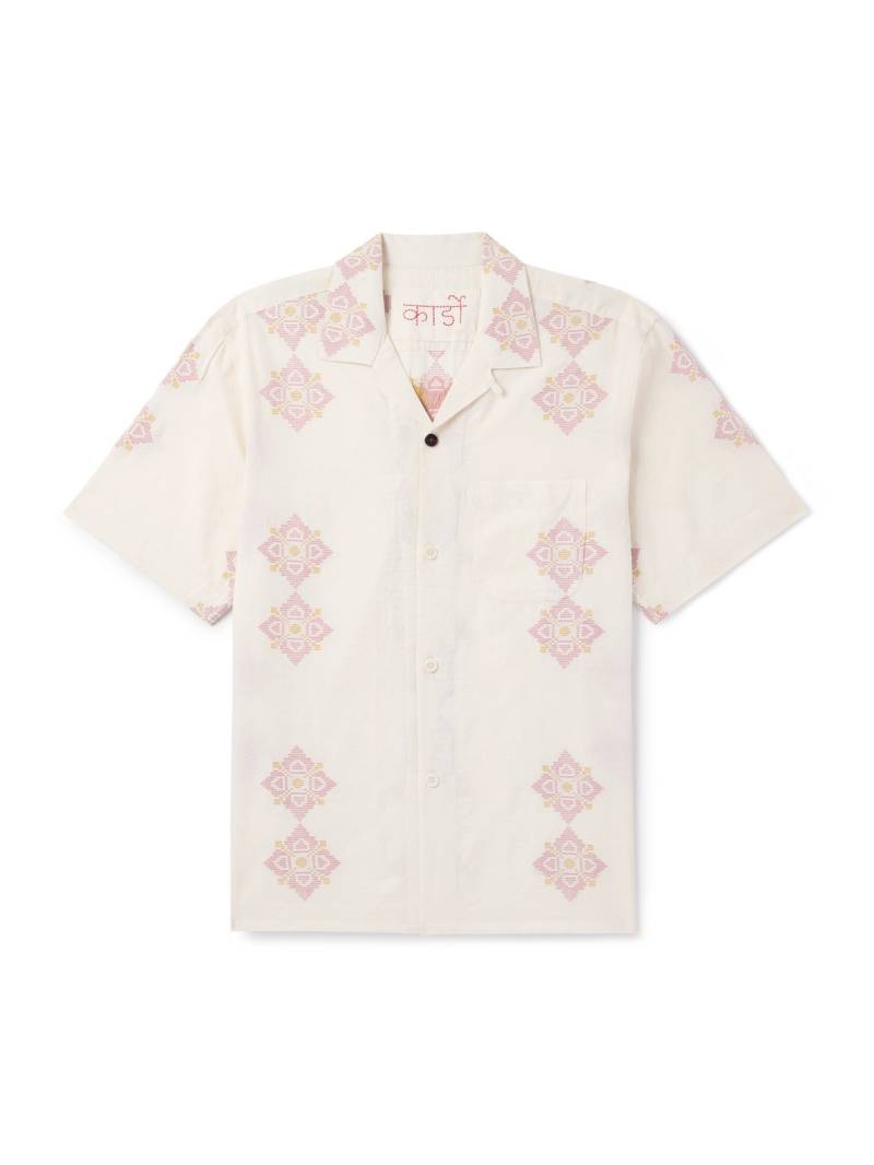 Kardo - Ayo Convertible-Collar Embroidered Cotton Shirt - Men - Neutrals - XXL von Kardo