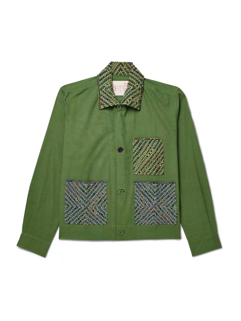 Kardo - Bodhi Appliquéd Embroidered Cotton Overshirt - Men - Green - M von Kardo