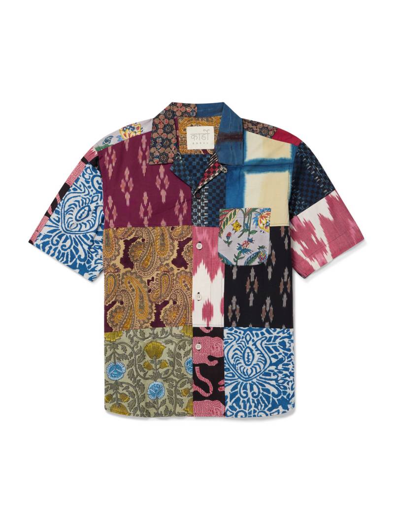Kardo - Convertible-Collar Patchwork Printed Cotton Shirt - Men - Blue - XXL von Kardo