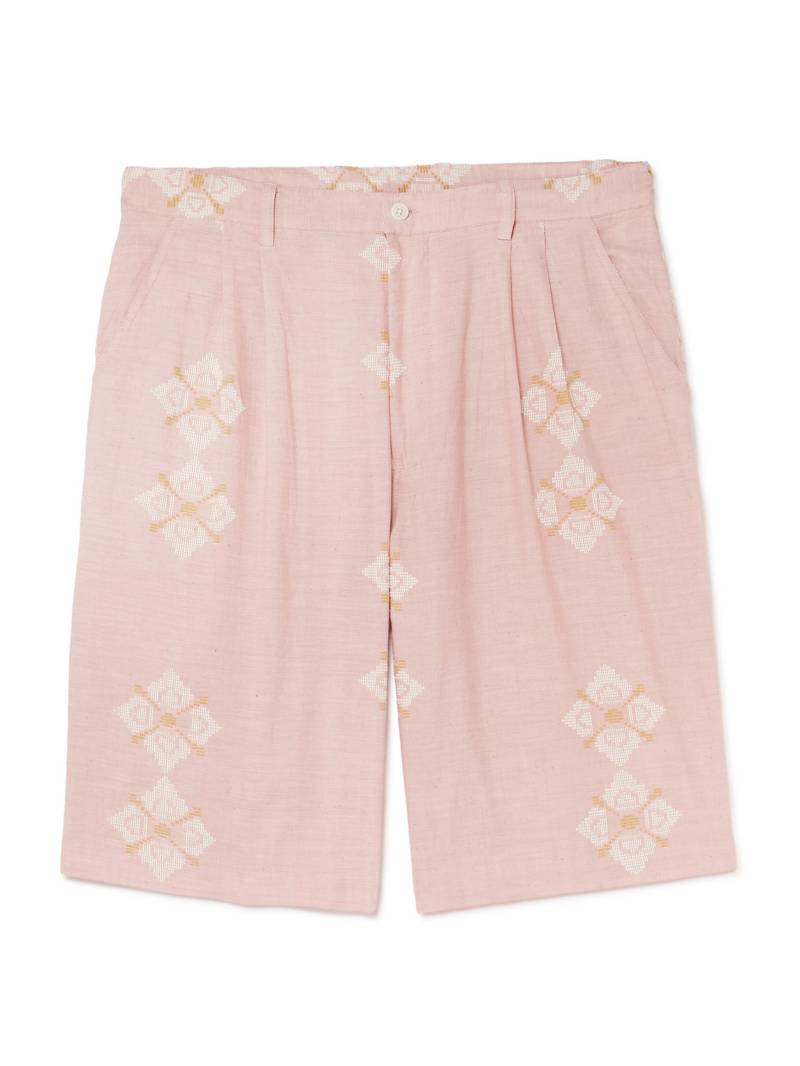 Kardo - Straight-Leg Embroidered Pleated Cotton Shorts - Men - Pink - XXL von Kardo