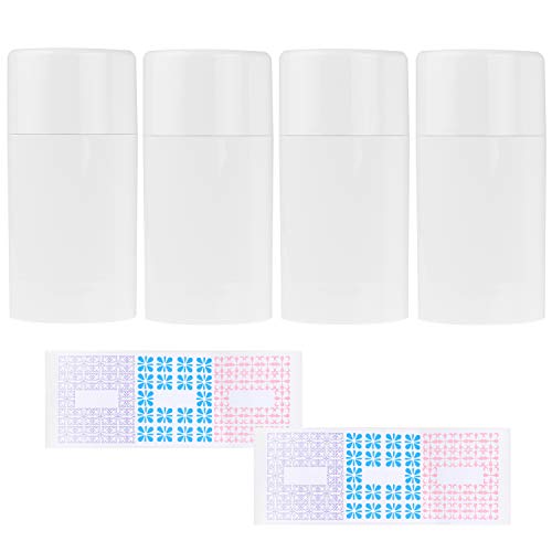 Kare & Kind Leere Deobehälter mit Kappe (4er-Pack) – 75 ml – Top Fill mit Drehmechanismus – 6 beschreibbare Aufkleber – nachfüllbare Kosmetiktuben für Lippenbalsam, festen Duft, Seife usw. – (weiß von Kare & Kind