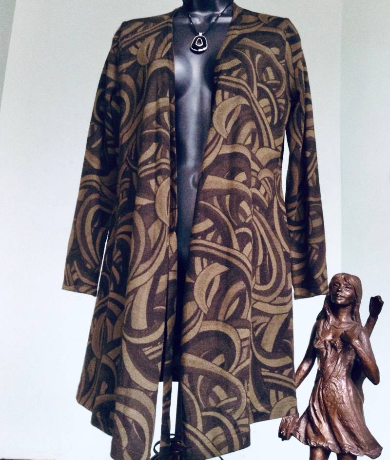 Wolle Wickelkleid Vgt Nena Leonard/Art Deco Print Olivebraun Schwarz Variable Größe von KareenaSweetVintage