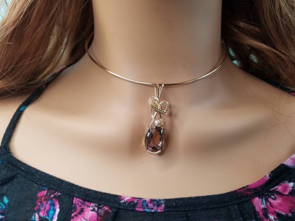 Handgefertigte Ametrin Facettierte Edelstein in 14 K Gelbgold Filled Draht Geformt von KarenReneeKnowles