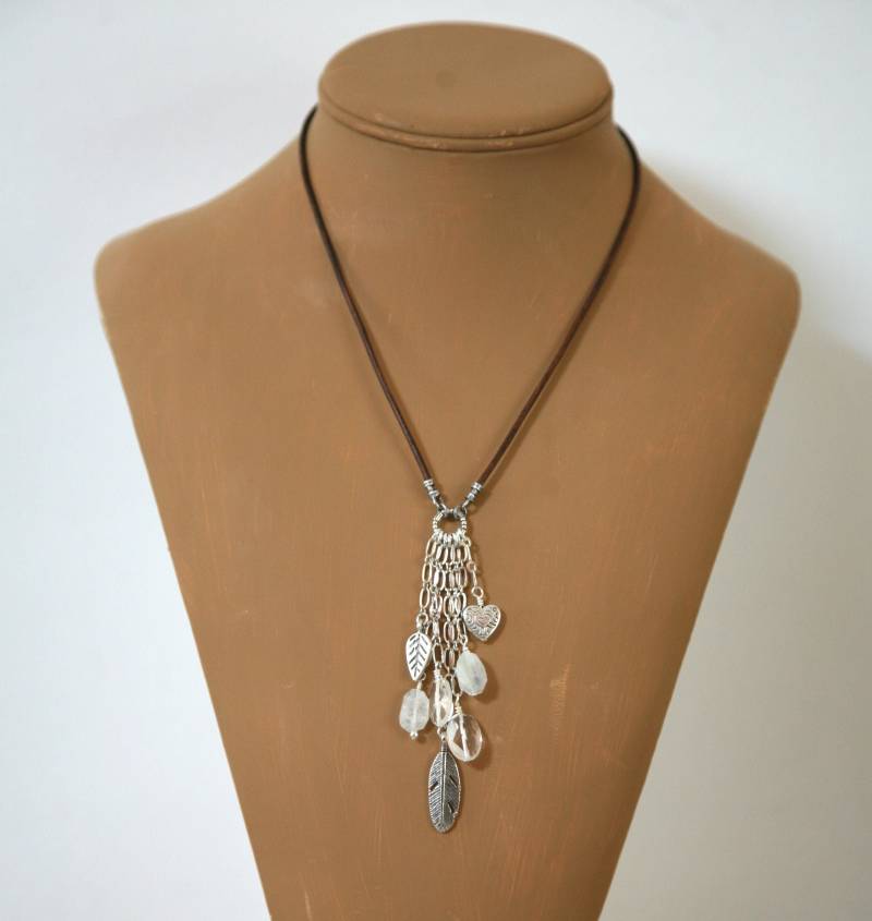 Quarz Feder Charm Halskette Boho Lederband Schmuck von Karenda
