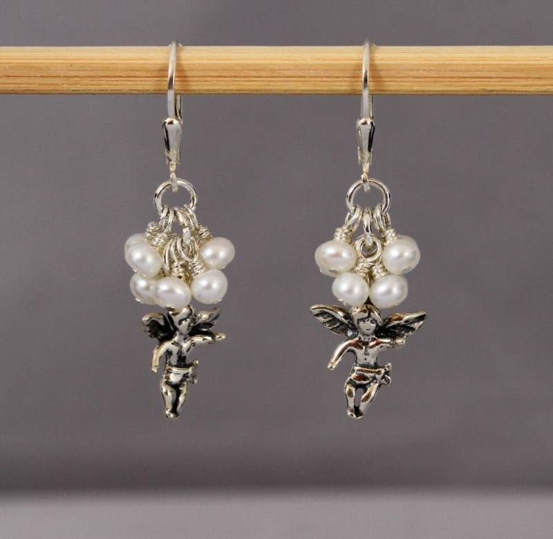 sterling Silber Engel Ohrringe Süßwasser Perle Baumeln Ohrringe von Karenda
