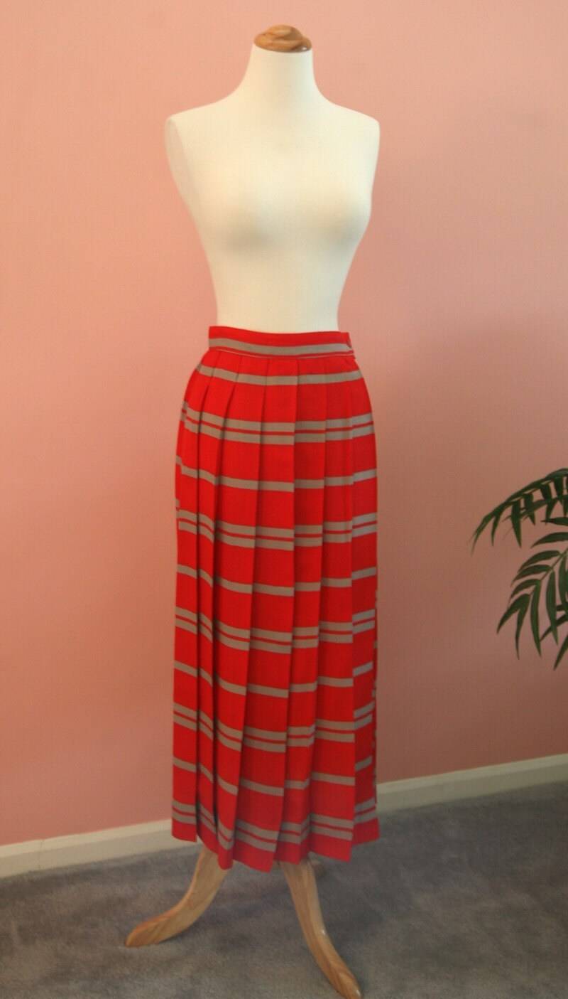 Rot Und Tan Plissee Mittelkalb Leichter Baumwollrock von KarendasKloset