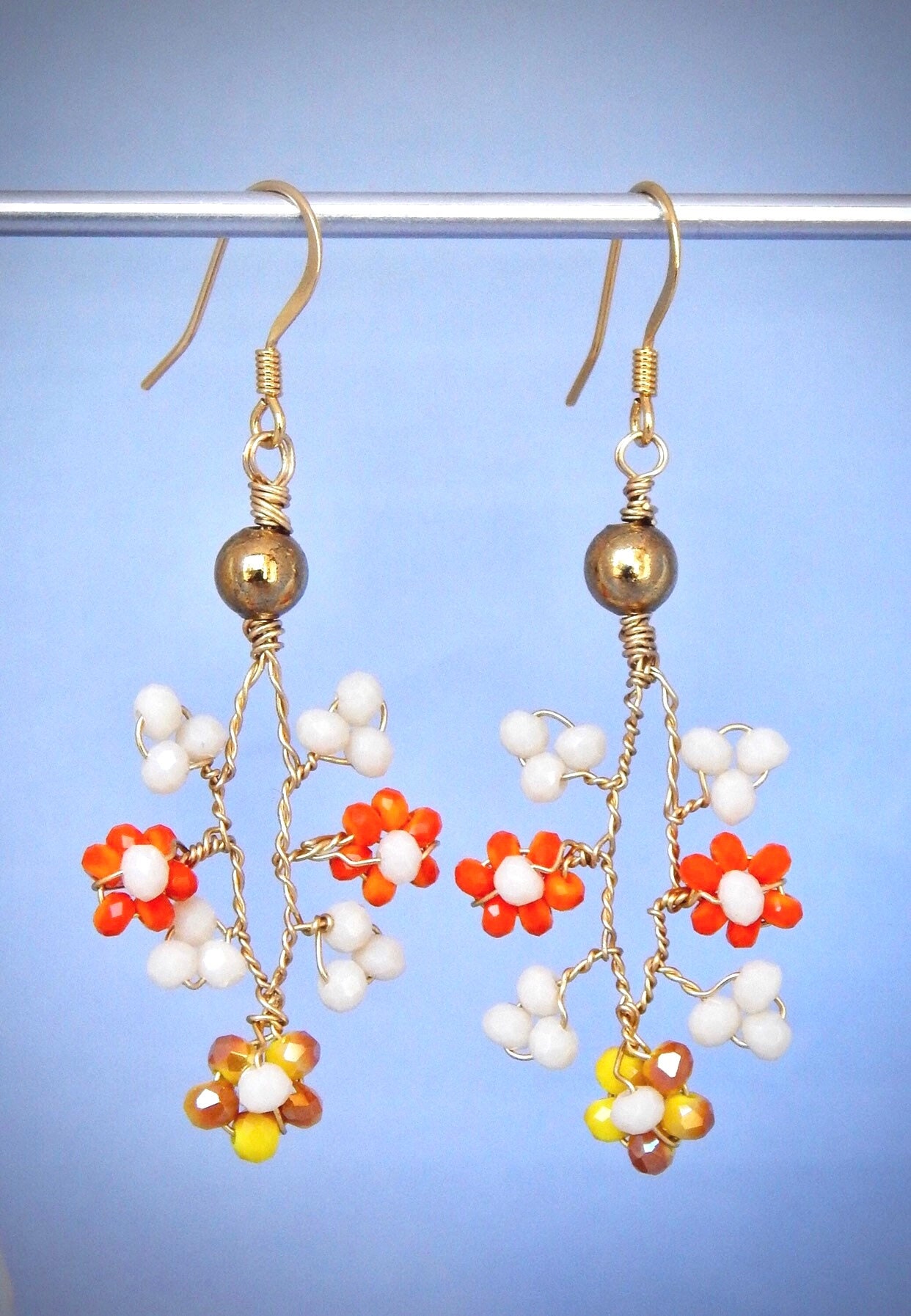 Kristall Blumen Ohrringe Gold Draht Gewickelt Florale Filigrane Schmuck Kristall Blumen Ohrringe Gold Draht Gewickelt Florale Filigrane Schmuck von KareninaJewelryArt