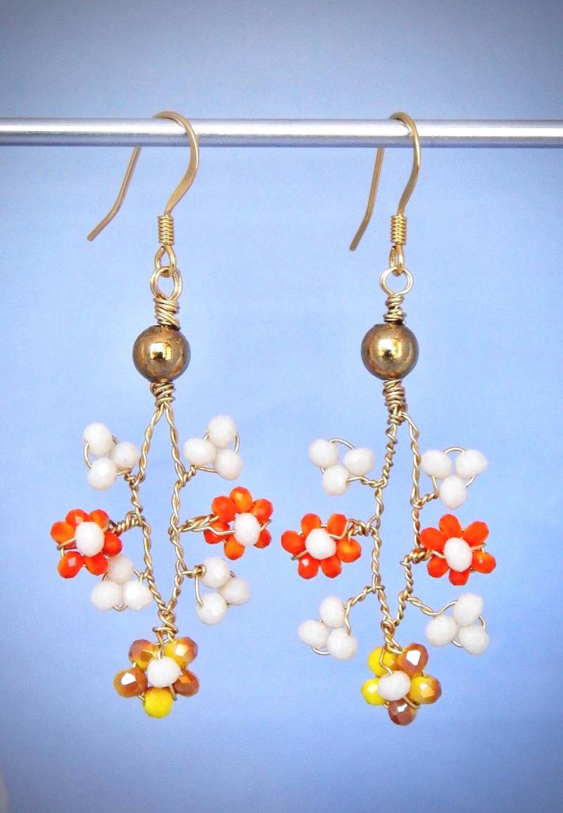 Kristall Blumen Ohrringe Gold Draht Gewickelt Florale Filigrane Schmuck Kristall Blumen Ohrringe Gold Draht Gewickelt Florale Filigrane Schmuck von KareninaJewelryArt