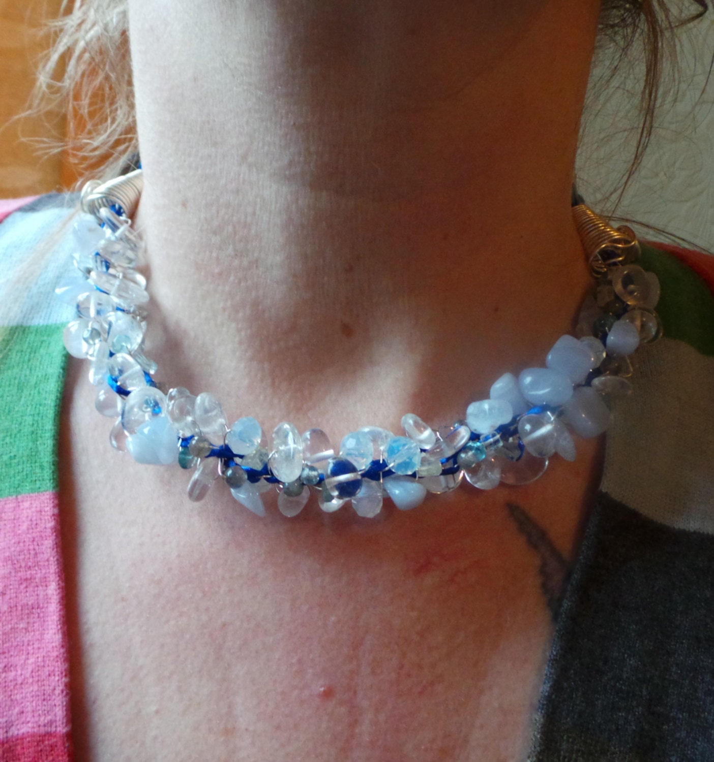 Aquamarin Necklace.multigem Halsband. Blaue Edelstein Halsband, Kumihimo Halskette, Geflochtene Blauer Stein Quarz Schmuck, Lätzchen Aquamarin Necklace.multigem Halsband. Blaue Edelstein Halsband, Kumihimo Halskette, Geflochtene Blauer Stein Quarz Schmuck, Lätzchen von KarensLittleGems