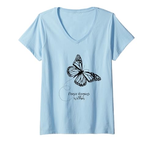 Damen Positive Vibes Schmetterling - Innere Friedenskunst T-Shirt mit V-Ausschnitt Damen Positive Vibes Schmetterling - Innere Friedenskunst T-Shirt mit V-Ausschnitt von Kari D Designs – Boho & Soulful Art