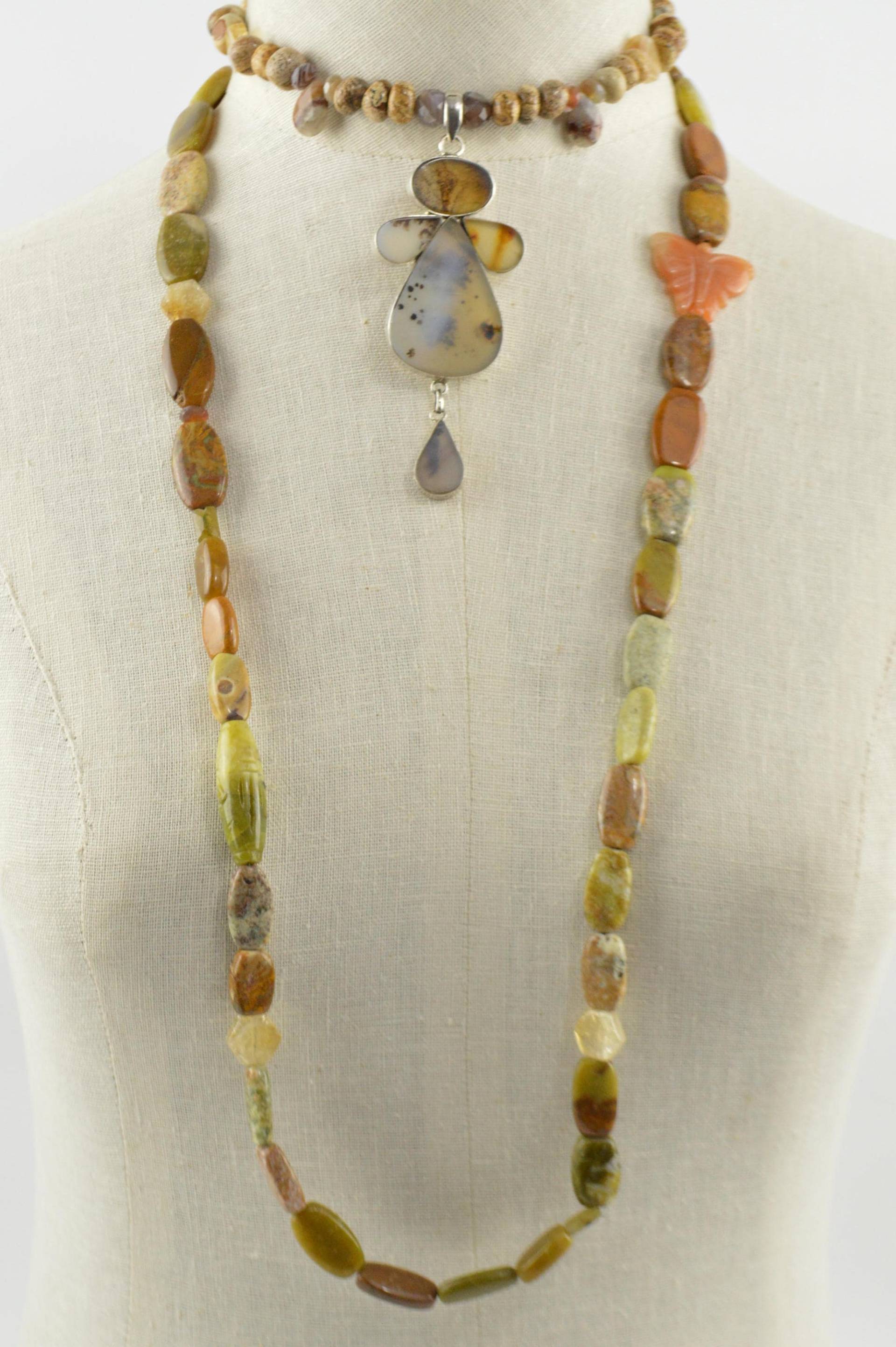 Gelber Opal Und Achat Multi Strang Perlen Halskette Sterling Silber Göttin Anhänger Ooak von KariBernhardtStudio