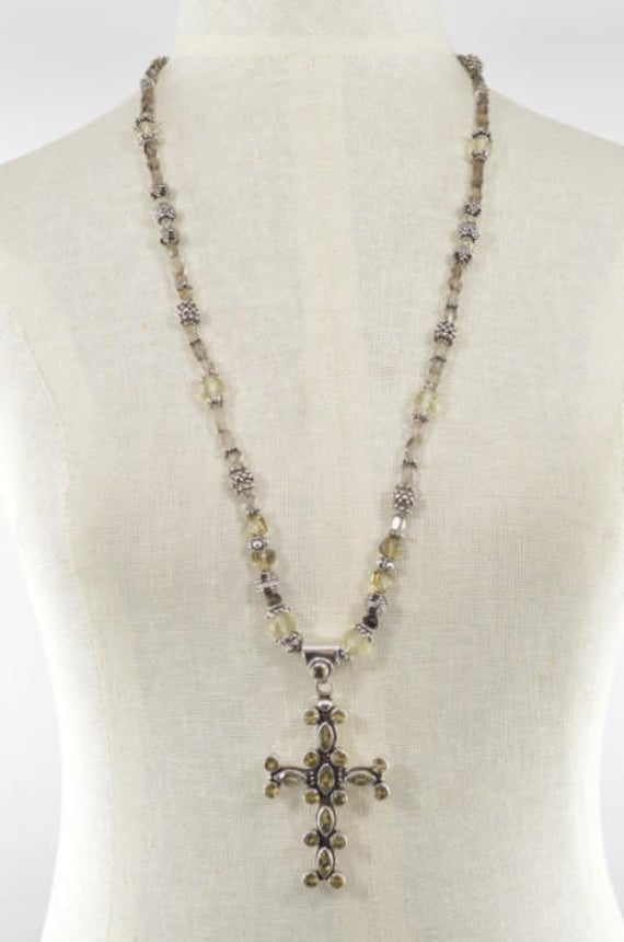 Smokey Topaz Perlen Halskette Topas Sterling Silber Kreuz Anhänger von KariBernhardtStudio