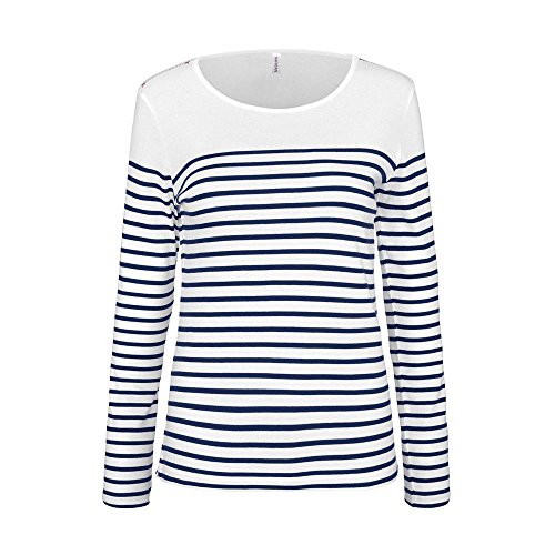 Kariban Damen T-Shirt, Gestreift Weiß Blanc rayé bleu (XL/White-Navy) von Kariban