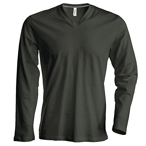 Kariban - Herren Langarmshirt mit V-Ausschnitt bis Größe 4XL / Dark Khaki, 3XL von Kariban