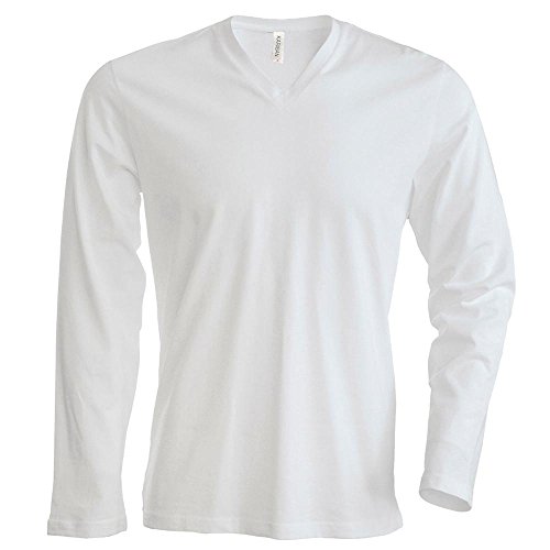 Kariban - Herren Langarmshirt mit V-Ausschnitt bis Größe 4XL / White, 4XL von Kariban