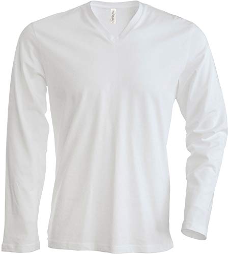Kariban Herren T-Shirt Slim Fit Langarm V-Ausschnitt (2XLarge) (Weiß) von Kariban