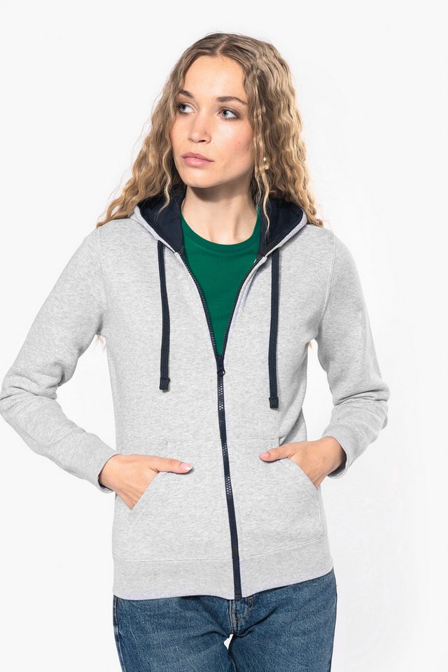 Kariban Sweatshirt DAMEN-KAPUZENSWEATSHIRT BICOLOR mit Reißverschluss von Kariban